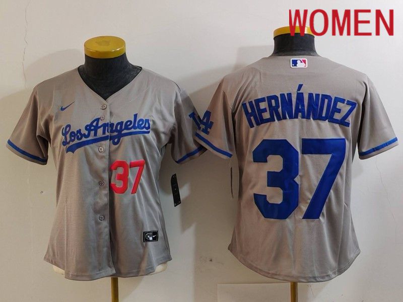 Women Los Angeles Dodgers #37 Hernandez Grey Nike Game 2024 MLB Jersey style 7269->women mlb jersey->Women Jersey